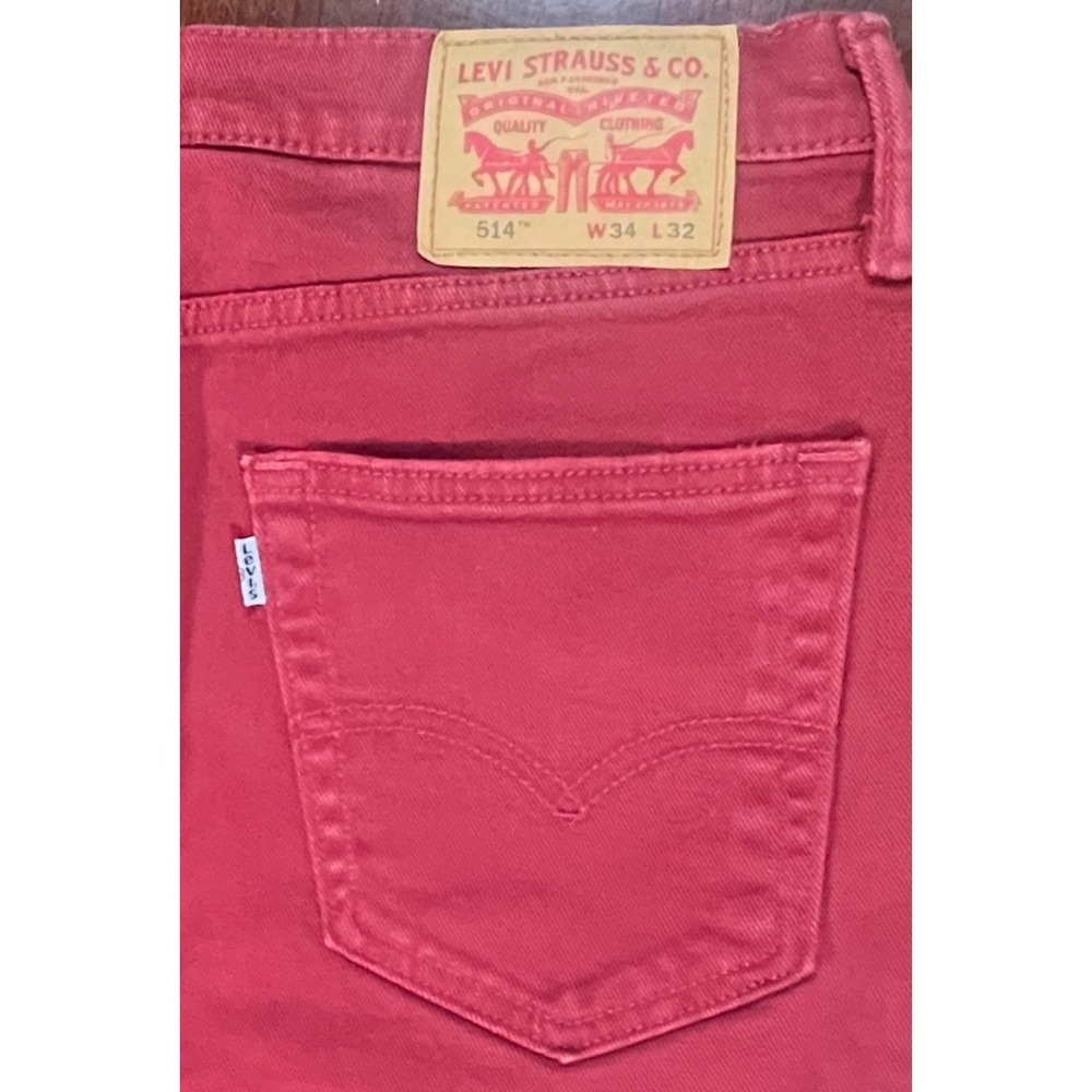 Levi's 514 Straight Jeans Mens 34x32 fit 34x30 Red Twill White Tab 0798 No Wear